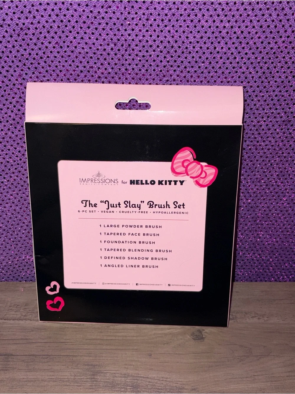 Hello Kitty “Just Slay” Makeup Brush Set Pink Black 6 Piece Vegan Brushes NWT